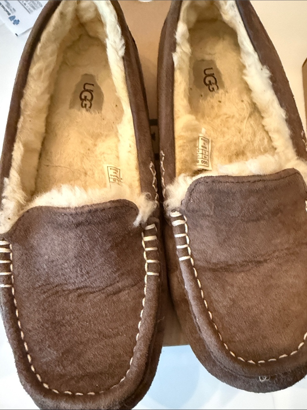 UGG  Chestnut Suede Shearling Moccasin Slippers